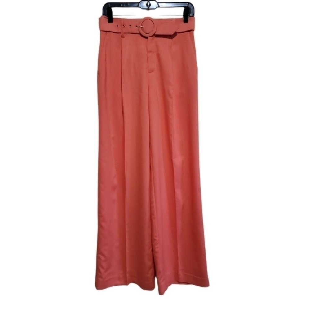 House of Harlow 1960 Women's Peach WideLeg  Belted Dress Pants Trousers Sz 2